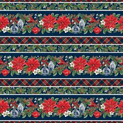 Christmas Traditions, Border Print, Blue Multi, Northcott, Deborah Edwards