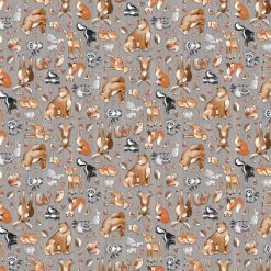 Woodland Adventures || Northcott || Tossed Animals || Mid Gray Multi || 25264-94