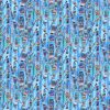 Picture of colorful fabric, reminiscent of Alaskan Totem Poles or scarves on blue fabric