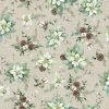 Picture of flowers and pine cones on beige fabric
