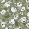 Picture of green background fabric with white flowers