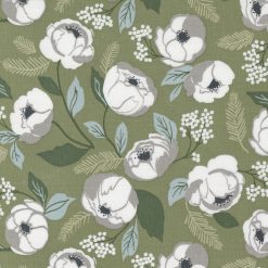 Picture of green background fabric with white flowers