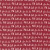 This is a picture of music the word FALALALALALALA on cranberry fabric