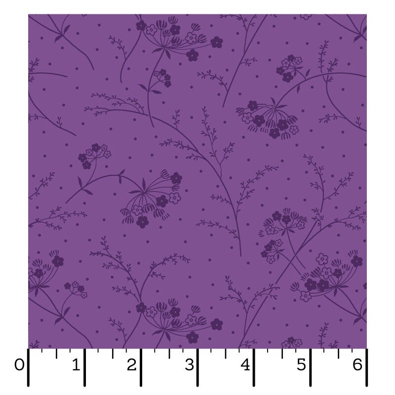 Kimberbell Basics, Purple MAS9394-V Picture of flowers on purple tone on tone fabric
