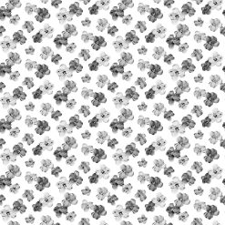 Picture of small black flowers on white background fabric