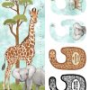 Picture of a fabric panel with a giraffe growth chart and baby bibs.
