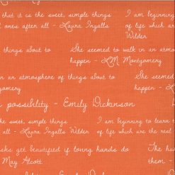 Picture of women's authors' quotes on coral fabric