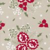 Picture of beige fabric with red and white flowers