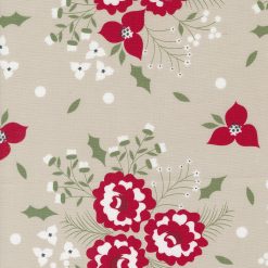 Picture of beige fabric with red and white flowers