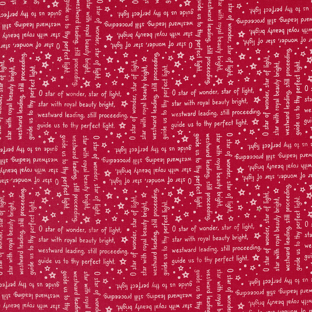 Christmas Song Text on Red Fabric, Starberry 29184 22 Oh Star of Wonder, Star of Light song words on red fabric