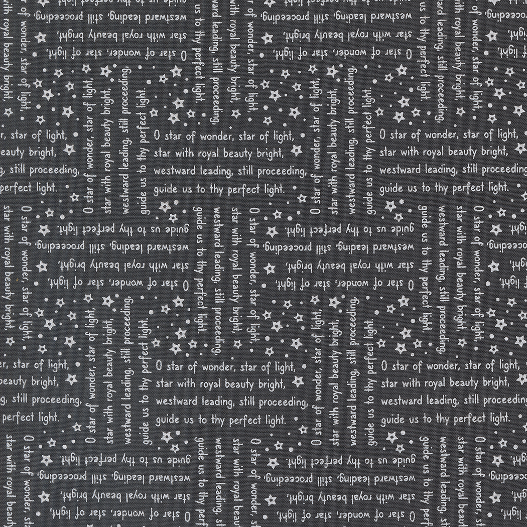 Starberry Woven Song Text and Words Charcoal Westword leading, still proceeding, Christmas song words on black background fabric