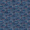 Stars and Stripes text fabric in navy blue, God Bless America