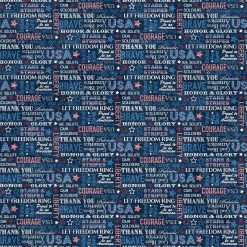Stars and Stripes text fabric in navy blue, God Bless America