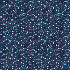 Picture of multi colored stars on navy blue fabric