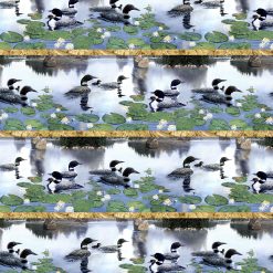 Naturescapes Border Stripe, loons of a lake fabric