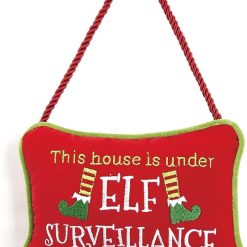 Elf Surveillance Door Hanger, Holiday Hanging Pillow, 5"x7"