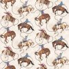 Cowboy Fabric, Horses and Cowboys on Cream Background