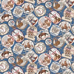 Cowboy Blues Patches on blue background fabric