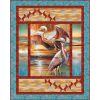 Rise and Fall Quilt Kit featuring Tranquil Tides fabric by Northcott with herons, ocean-inspired panel, and geometric borders, finishing at 60x76 inches.