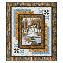 This quilt kit features First Snow fabrics manufactured by Northcott.