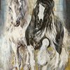 Northcott Pedigree Running Horses Panel DP28023-10 – digitally printed panel featuring two horses in motion with a turquoise, ochre, and charcoal painterly background.