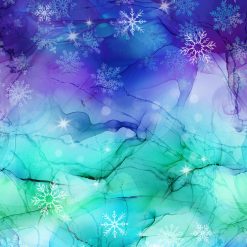 Snowflake fabric with ombré background from Northcott’s Midwinter Magic collection in blue, turquoise, and purple watercolor tones.