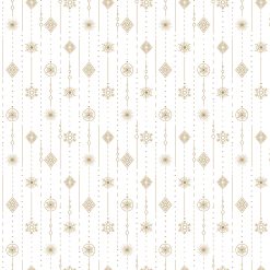White Christmas stripe fabric – Northcott Sparkle Collection by Patrick Lose with metallic gold snowflakes, ornaments, and holiday stripes.