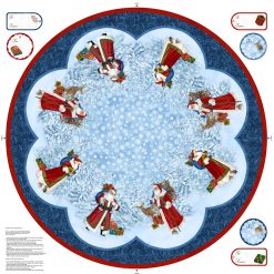 Northcott St. Nicholas Christmas tree skirt or table topper fabric panel, circular 43 x 43 inches with Santa Claus and snowy woodland design