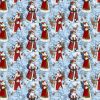 Northcott St. Nicholas scenic Christmas fabric with Santa Claus, reindeer, rabbits, and snowy evergreens, 100% cotton quilting fabric