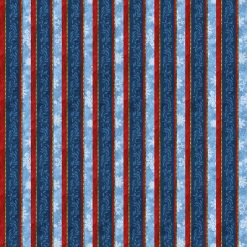 Northcott St. Nicholas Christmas stripe fabric with red and blue stripes, snowflakes, and scroll designs, 100% cotton quilting fabric