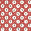 Christmas Mouse flannel fabric by Northcott with mice, ornaments, and candles framed in circles on a red snowflake background.