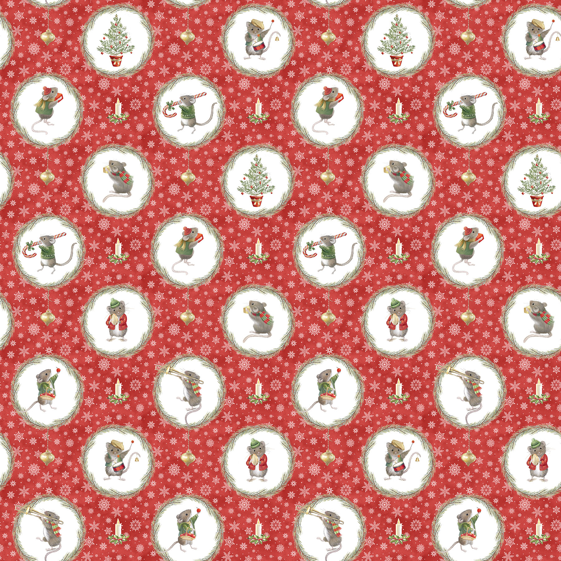 Seamless,Pattern,With,Christmas,Elements.,Snow,Globe,,Mice,,Tree.,Watercolor