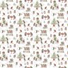 Christmas Mouse flannel fabric by Northcott with tossed mice, snowflakes, pinecones, and holiday motifs on a white background.