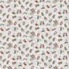 Christmas Mouse flannel by Northcott featuring tossed mice sledding, carrying candy canes, and playing instruments on a gray snowy background.