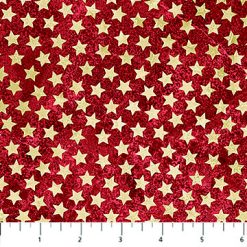 “America 250 Red Stars quilting fabric by Northcott – deep red textured cotton with scattered gold-tone stars – patriotic 100% cotton fabric – Lightning Bugs Quilt Studio”