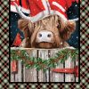“Highland Heart Christmas Cow Panel DP28045-99 by Northcott – 24×43 digitally printed cotton quilt panel with Santa-hat Highland cow, plaid border, garland, cardinal and bonus cow blocks – Lightning Bugs Quilt Studio”
