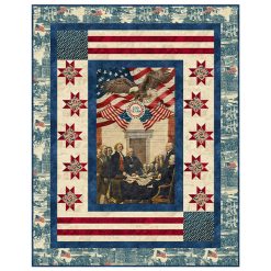 “Land of Liberty Quilt Kit – patriotic red white blue quilt featuring Declaration of Independence panel, eagle, flags, stars – America 250 fabric by Northcott – finished size 60×76 – Lightning Bugs Quilt Studio”