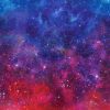 Space Odyssey DP28431-48 galaxy fabric by Northcott with fiery orange, magenta, purple, and deep blue cosmic gradient.