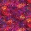Space Odyssey DP28440-28 galaxy fabric by Northcott with magenta, pink, and violet stars on a cosmic background.