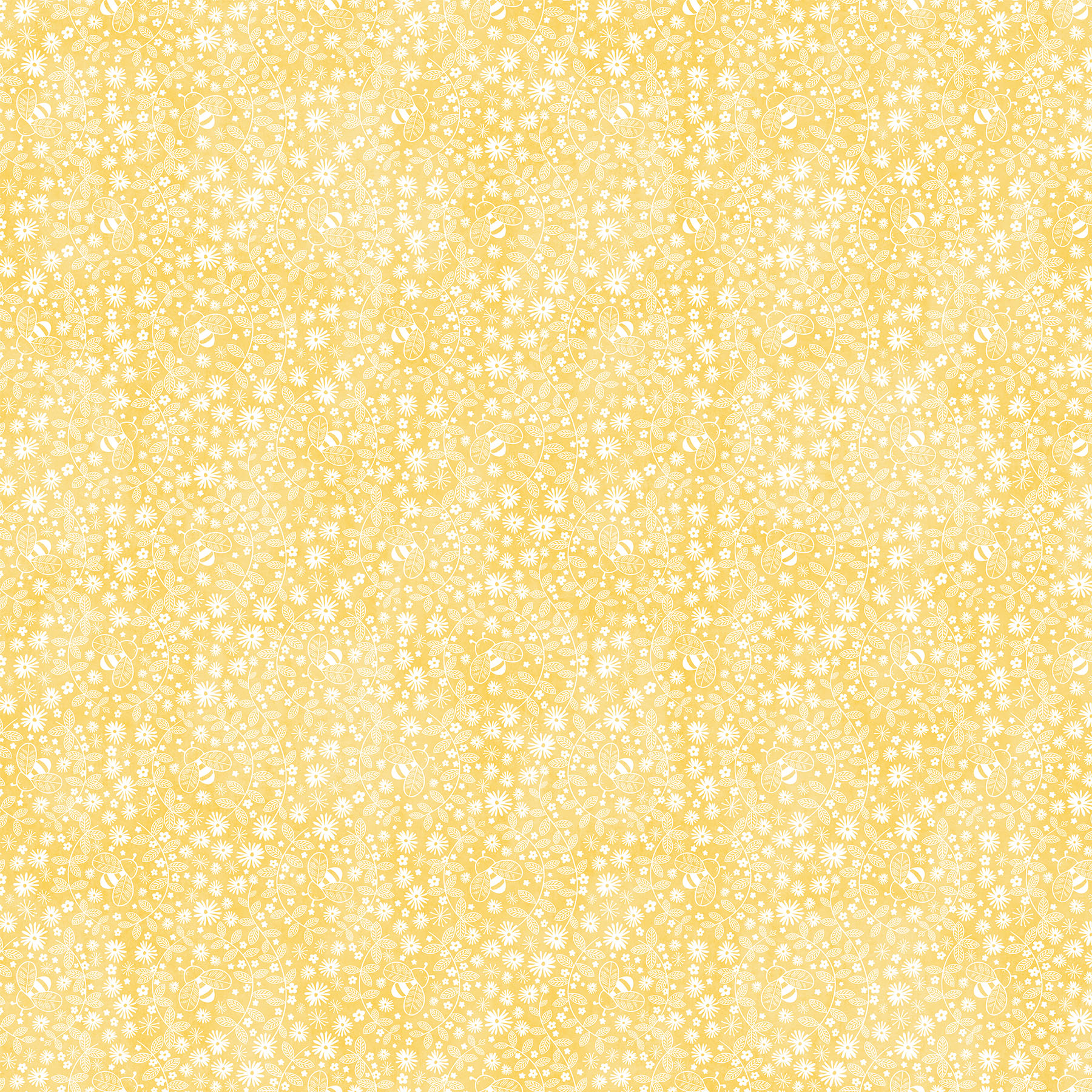 27768-52, Safari Yellow tonal blender fabric with tiny white daisies and vine motifs from Sunny Safari by Northcott, SKU 27768-52.
